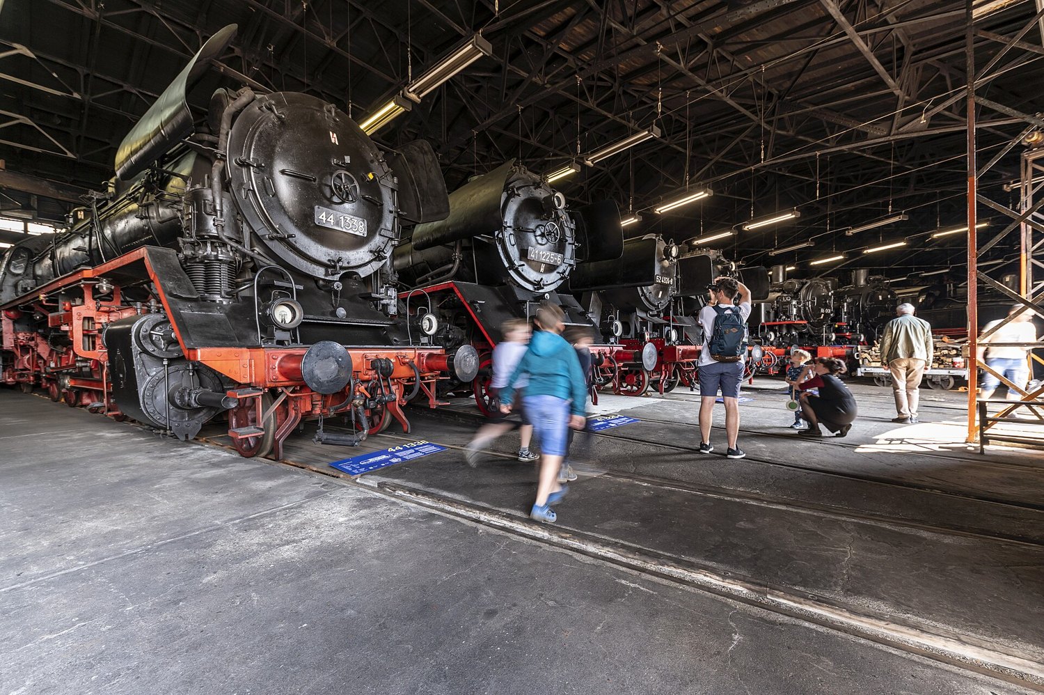 Locomotives in the roundhouse at Schauplatz Eisenbahn