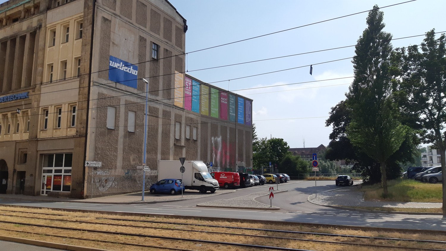 Street corner beside Weltecho in Chemnitz