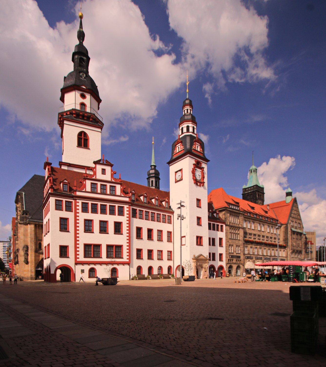 Old and New Town Halls at Chemnitz market square