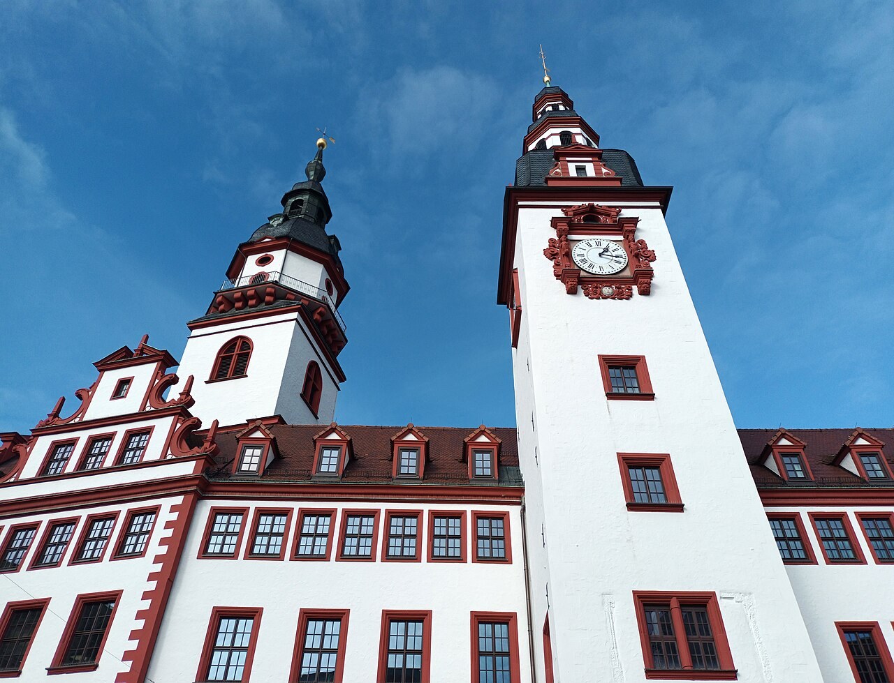 Towers of the old and new town halls in Chemnitz