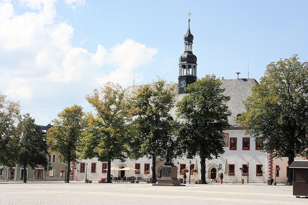 Marktplatz und Rathaus in Marienberg